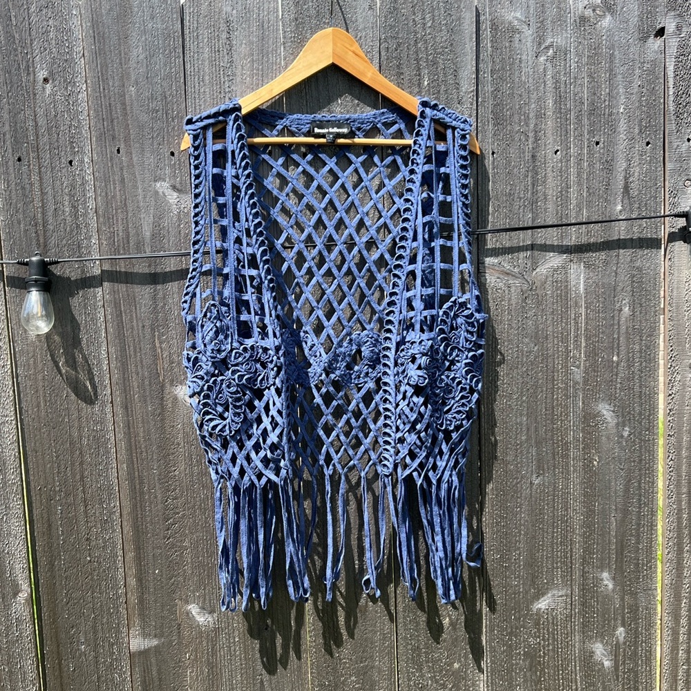 Blue Macramé 100% cotton Fringe Vest